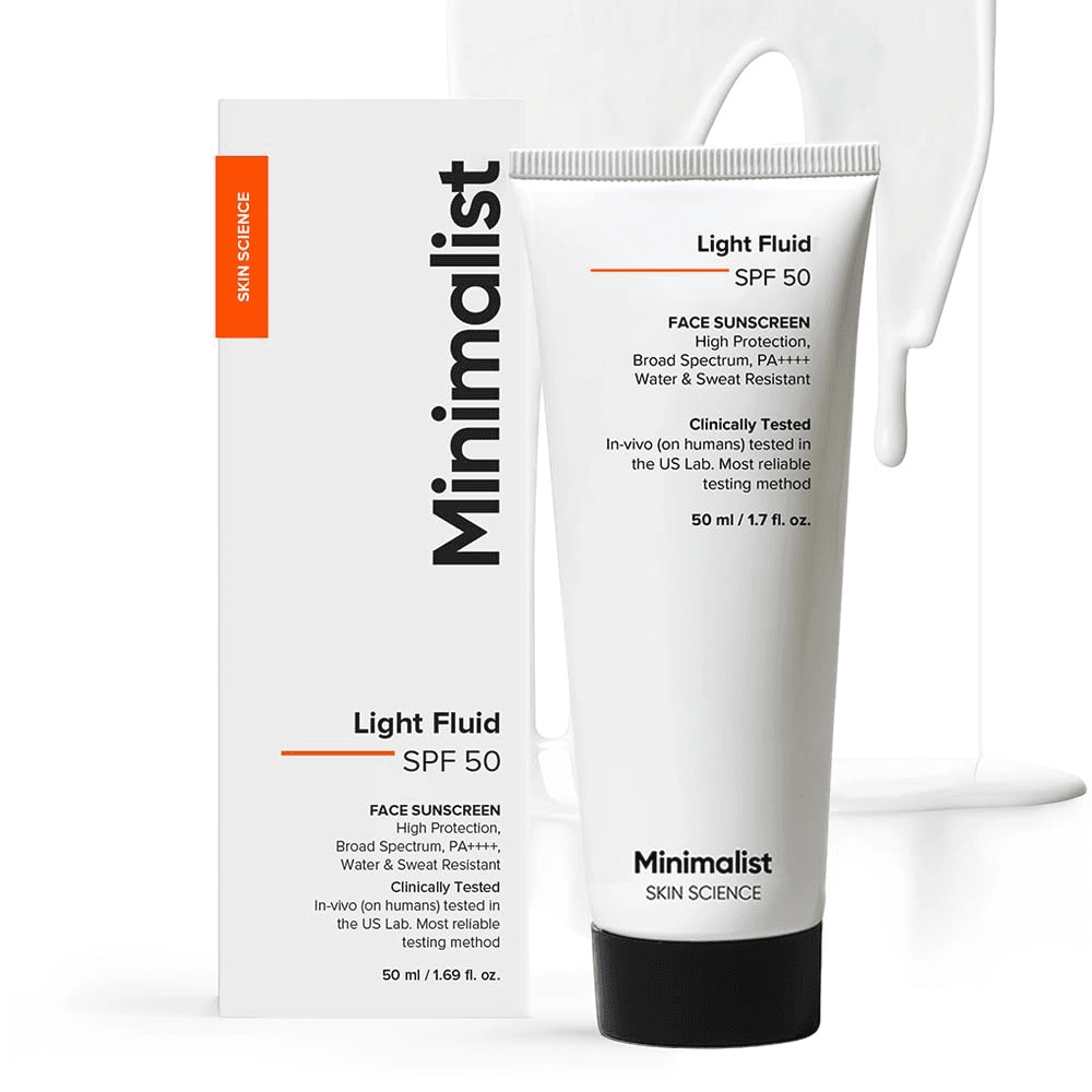 Minimalist Light Fluid SPF 50 sunscreen tube and box