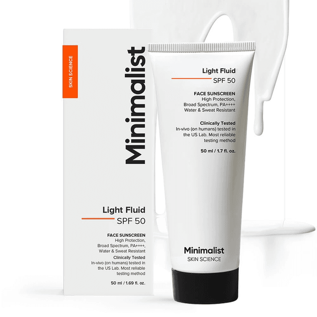 Minimalist Light Fluid SPF 50 sunscreen tube and box